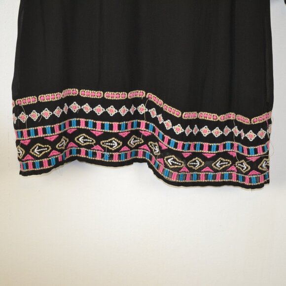 Tolani Embroidered Peasant Boho Art To WearTunic Dress Womens V Neck Tassel Tie - Picture 5 of 9